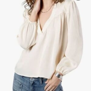 Band of the Free Cash Ivory Long Sleeve Satin Popover Blouse